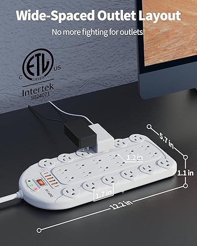 Miniatura 3 de DEPOW - Protector de sobretensiones (3,400 julios), 24 tomas de corriente alterna múltiples (1875 W15 A) con 6 USB (2 puertos USB-C), cable de