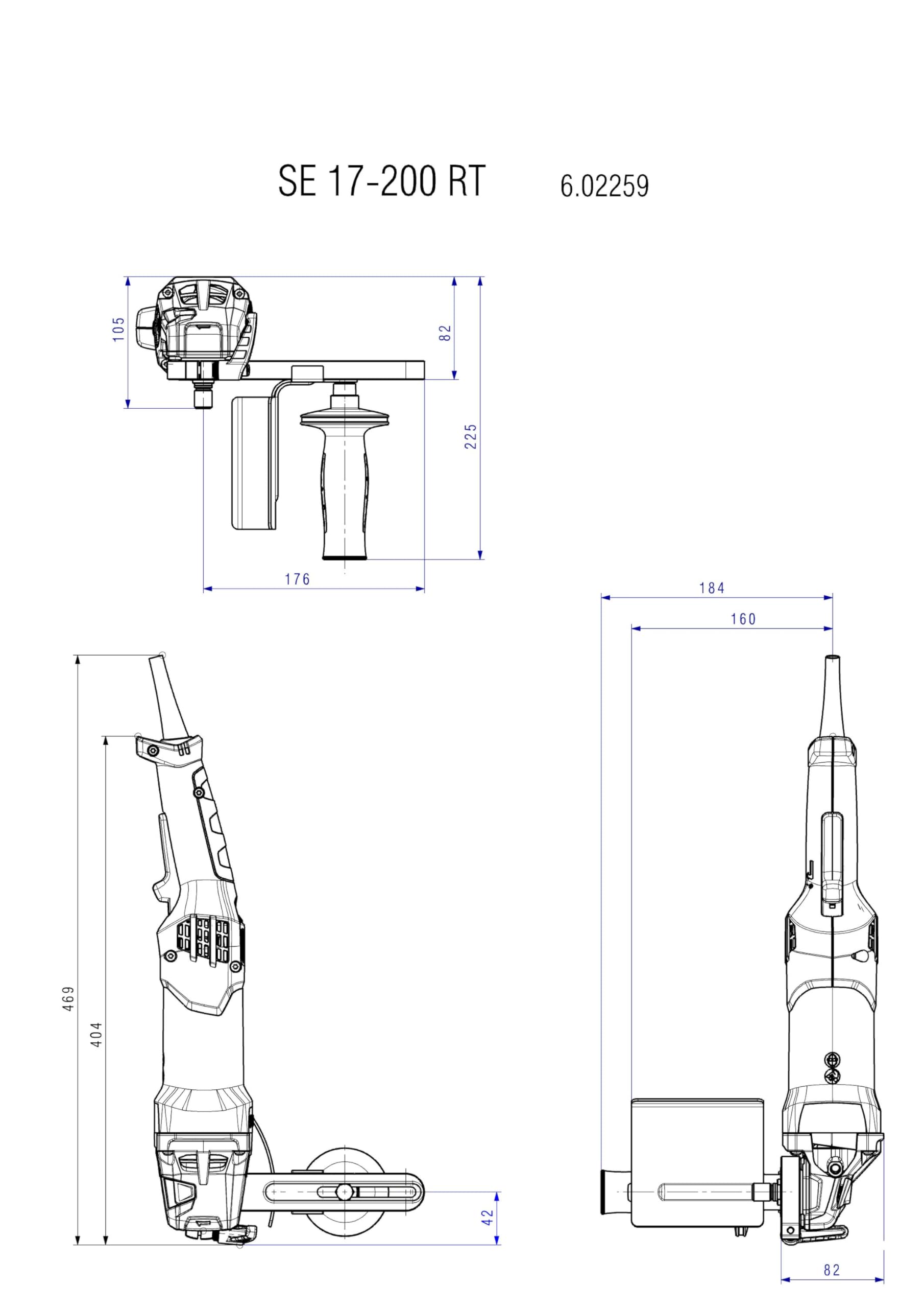 metabo Satiniermaschine SE 17-200 RT, 1700 W Schleifer für Edelstahl | 17 Nm Drehmoment, 800–3000 U/min, VTC-Elektronik für konstante Last, inkl. Zusatzhandgriff, werkzeugloser Zubehörwechsel