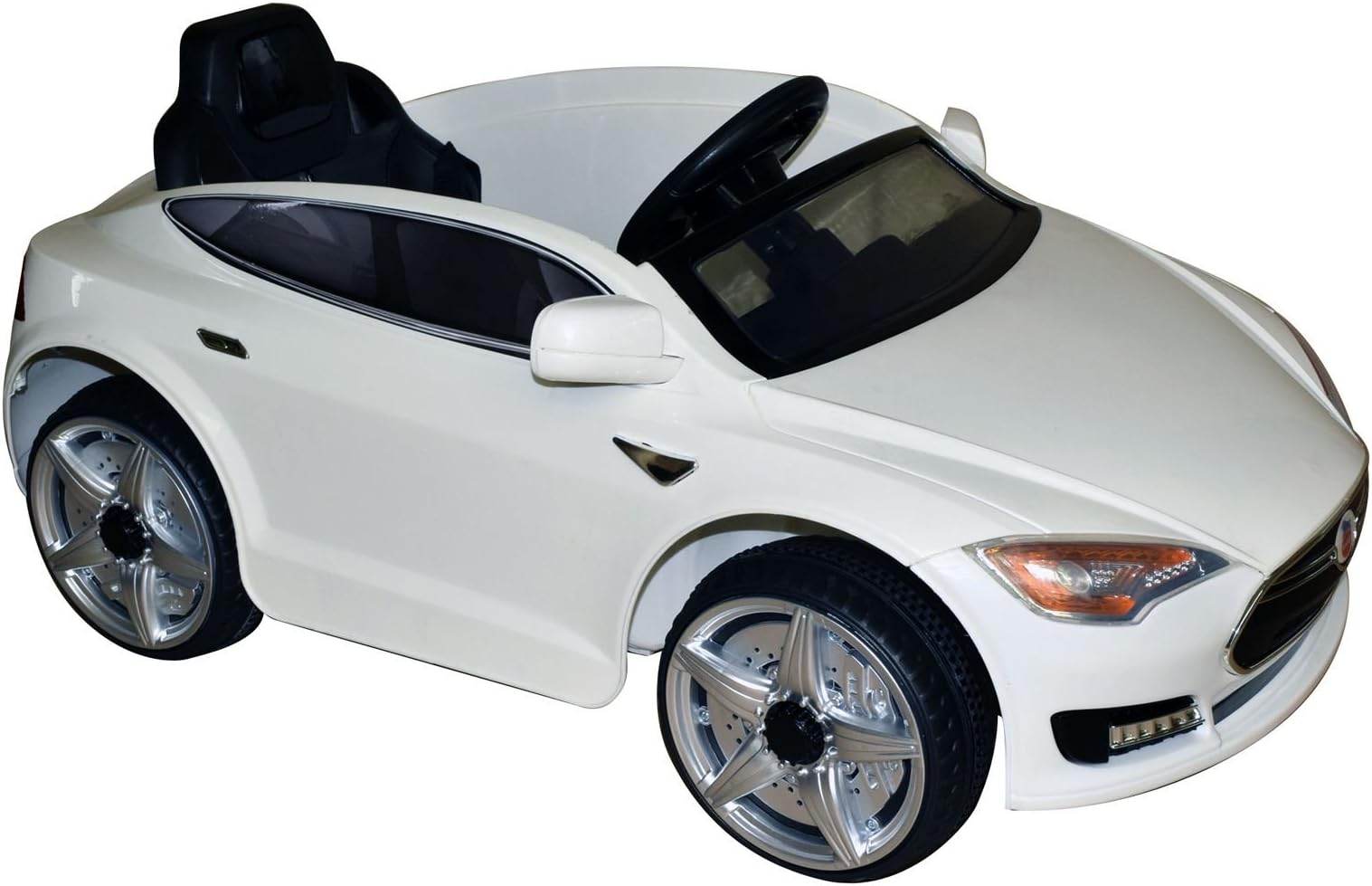 Brunte White Battery Operated Kids Ride On Car Like Tesla Model with Led Lights and Music System