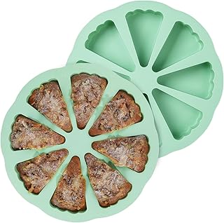 QELEG 2 Pack Silicone Scone Pan, Nonstick Triangle Cake Pan Baking Mold for Pizza Slices, Brownies Muffins, Cheesecake, Pastry, Cornbread, Green/8 Cavitives