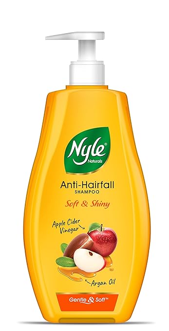 Nyle Naturals Soft and Shiny Anti Hairfall Shampoo, With Goodnes Of Apple Cider Vinegar And Argan Oil,Gentle and soft shampoo , PH balanced and Paraben free, For Men and Women, 800ml
