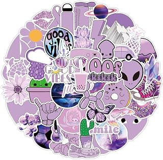 Mondiafy VSCO Purple Stickers for Water Bottles, 50 PCS Cute Vinyl Waterproof Aesthetic Stickers for Hydro Flask, Laptop, Computer, Phone, PC, Skateboard, Luggage for Teens Girls, Kids