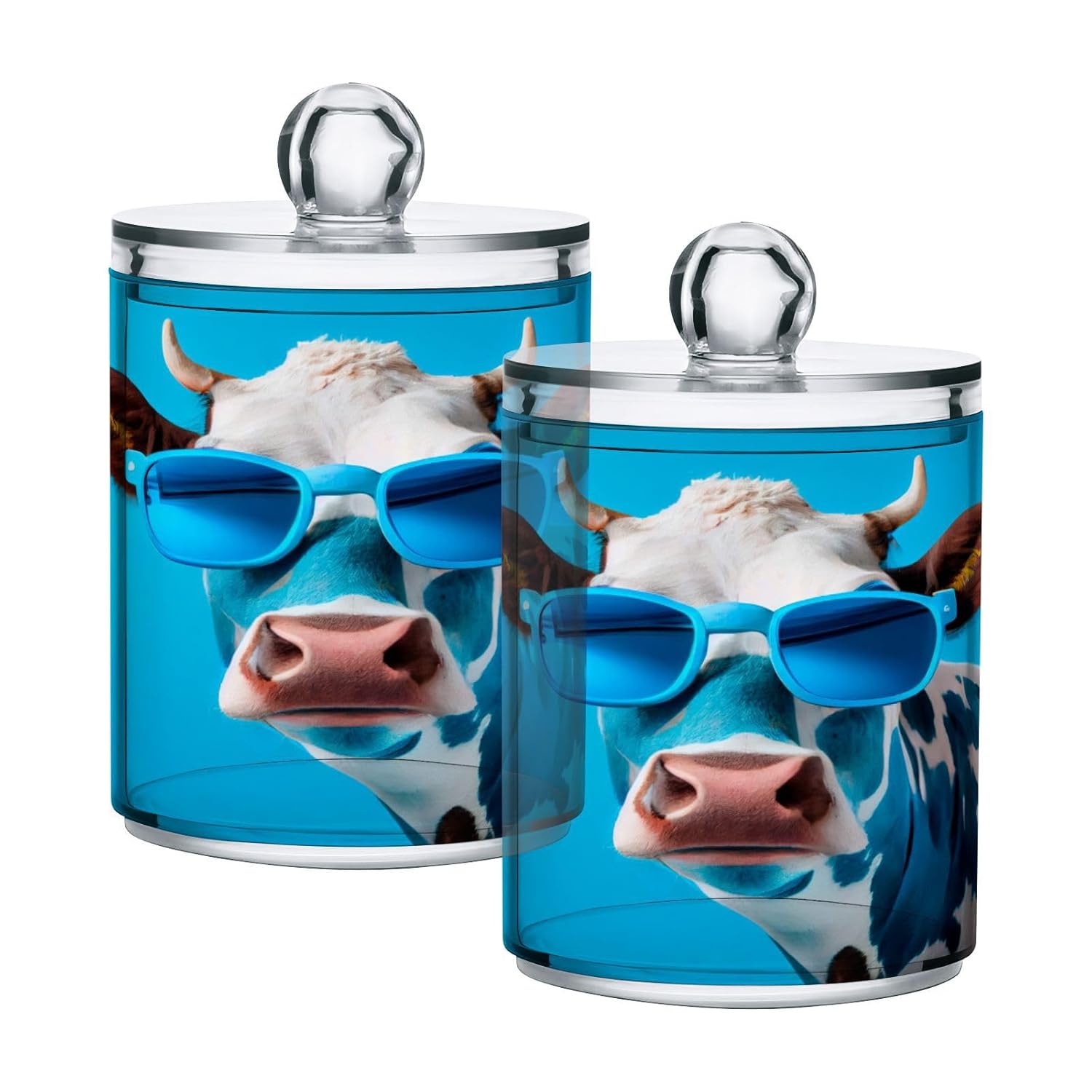 Funny-cow-print Restroom Bathroom Organizers with Lid Qtip Holder Dispenser Apothecary Jars Cotton Balls Pads Swabs Holder Jar 4