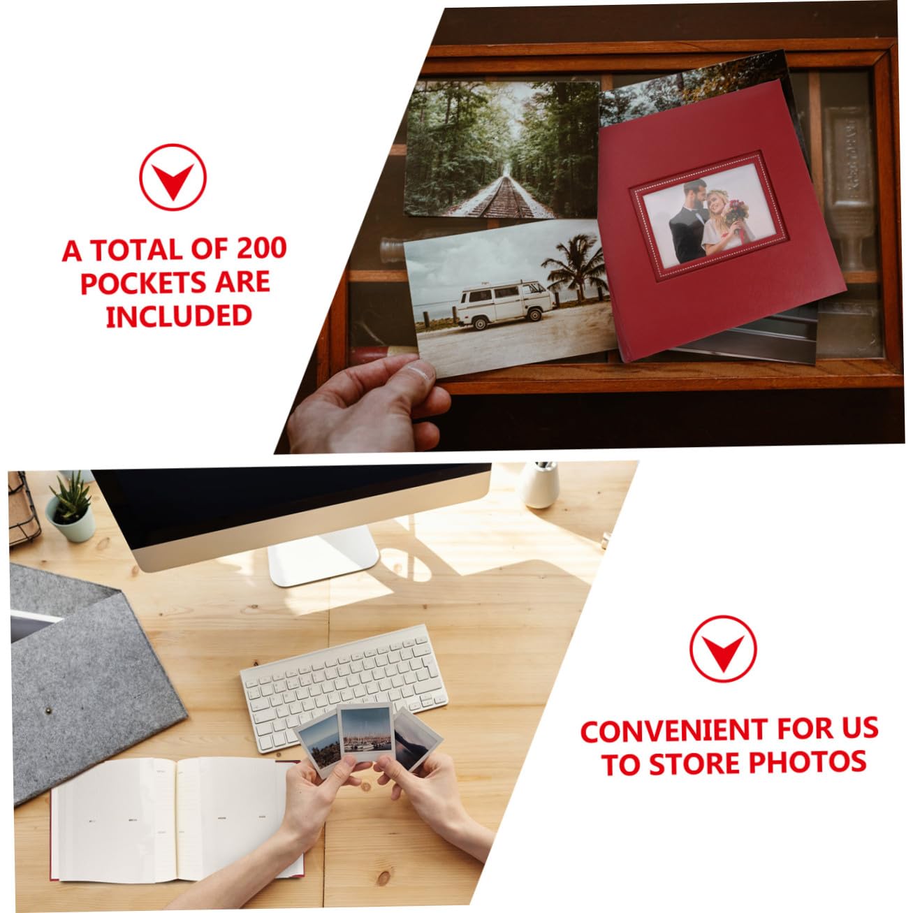 Álbum de Bolsillos Rojo 200 Fundas, Pp y Papel para Fotos | Diseño Elegante, Formato de Inserción, Adecuado para Bodas y Ocasiones Obsequios