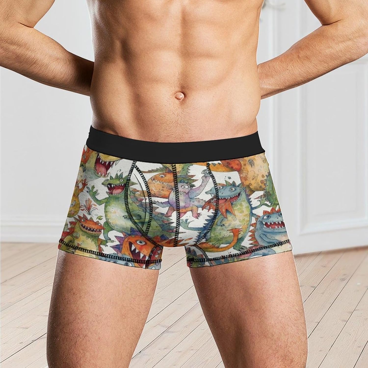 Chaotic Colorful Monsters Mens Boxer Briefs Short Breathable Underwear Trunks Soft Moisture-Wicking Boxer Shorts Novelty Underpants 2XL White