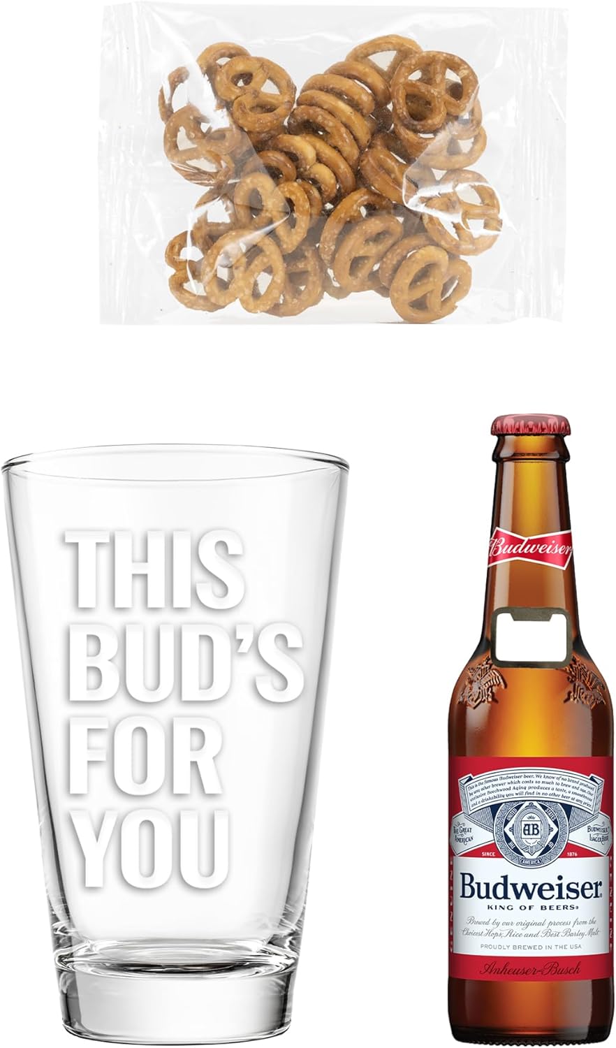 Budweiser Beer Pint Glass 3 pc Gift set with Bud Bottle Opener