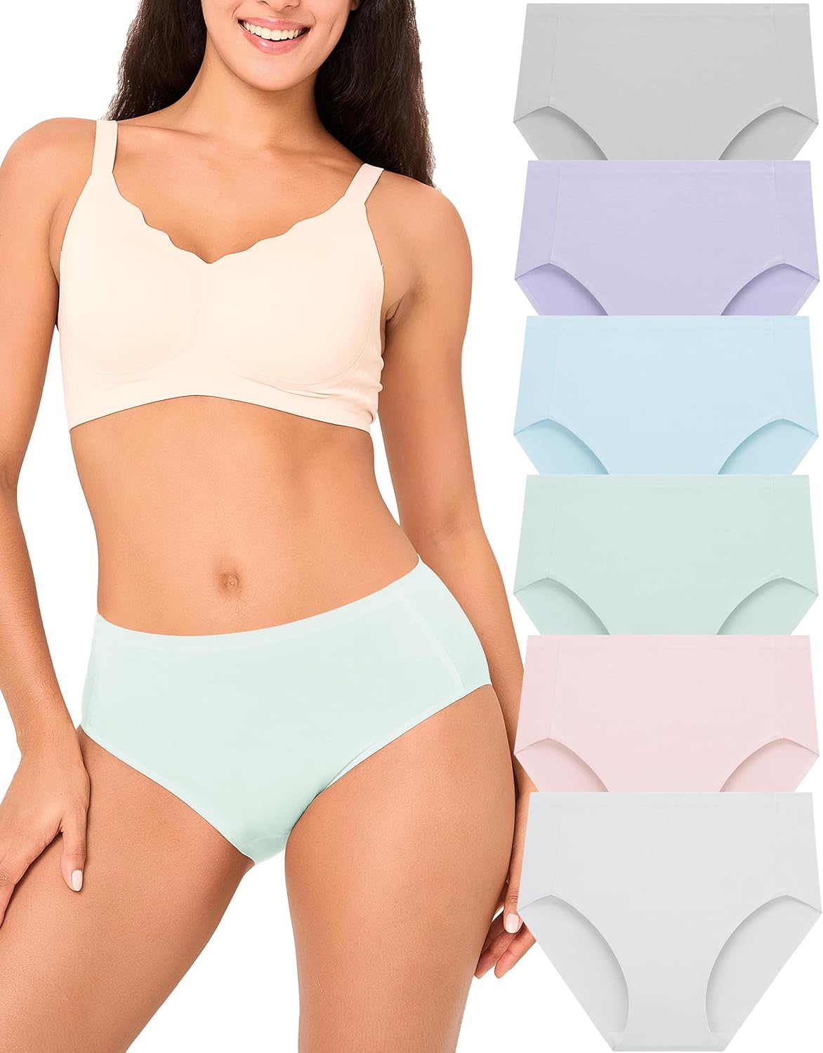 BAMBOO COOL Women's No Show Briefs Seamless Underwear for Women High Waist Non-marking Full Coverage Stretch Panties,6 Pack