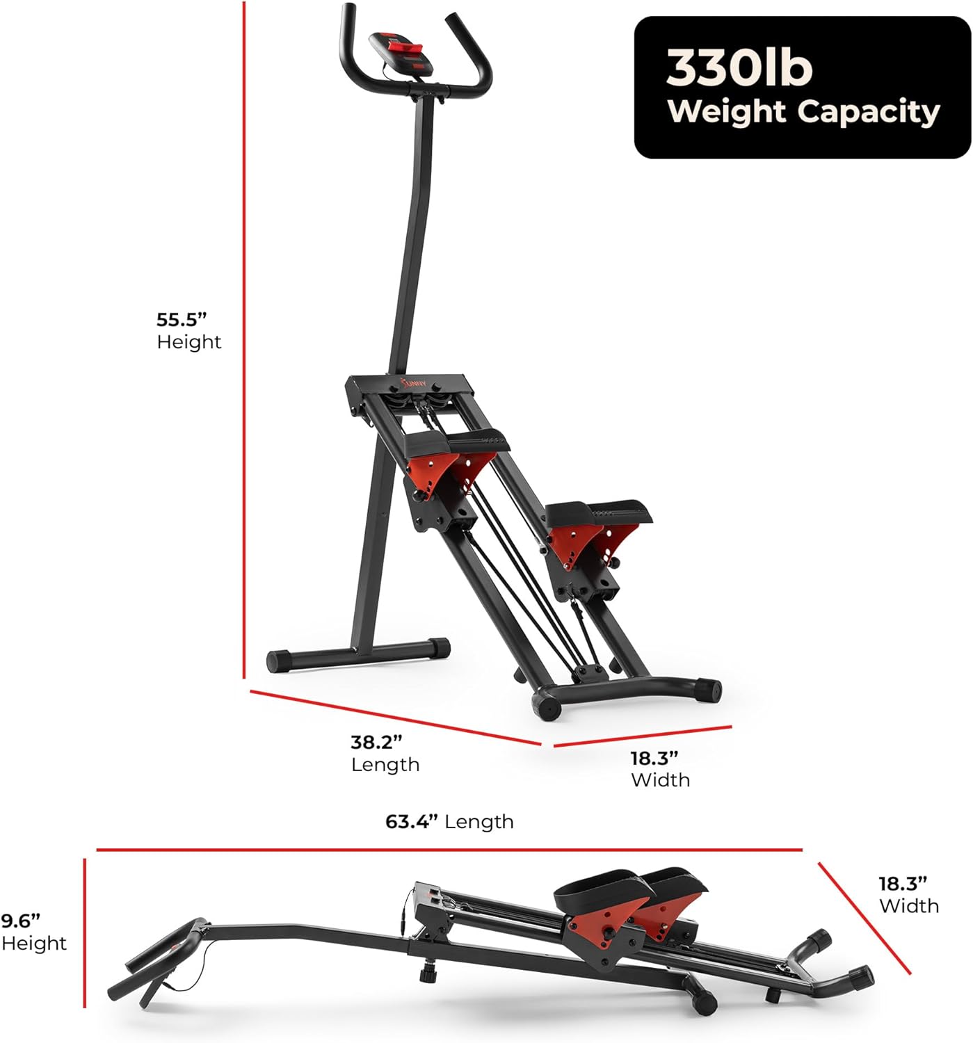 Sunny Health & Fitness Smart Foldable Cardio Stair Stepper, Vertical Climber Exercise Machine for Home Workout, Extended Step Range