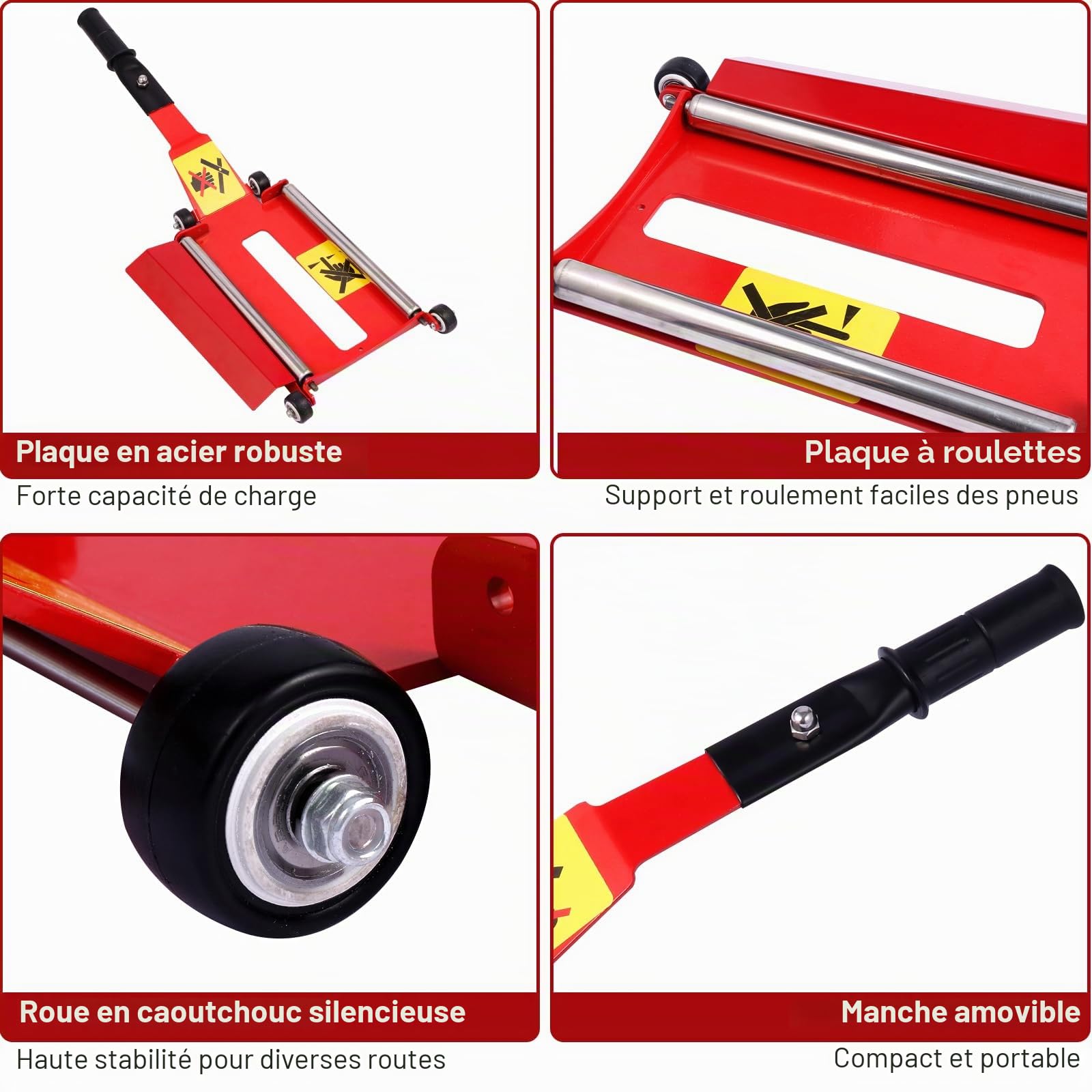 Wayona Cric de pneu portable avec plaque roulante, outil de levage de pneu avec poignée amovible pour voitures, SUV et camions tout-terrain, outil de cric de levage de pneu sans effort pour le retrait