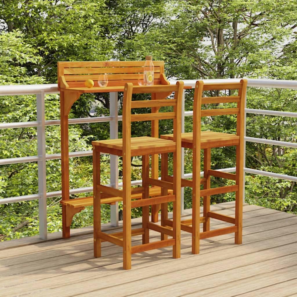 3 Piece Balcony Bar Set Solid Wood Acacia Furniture Sets for Patio, Lawn & Garden