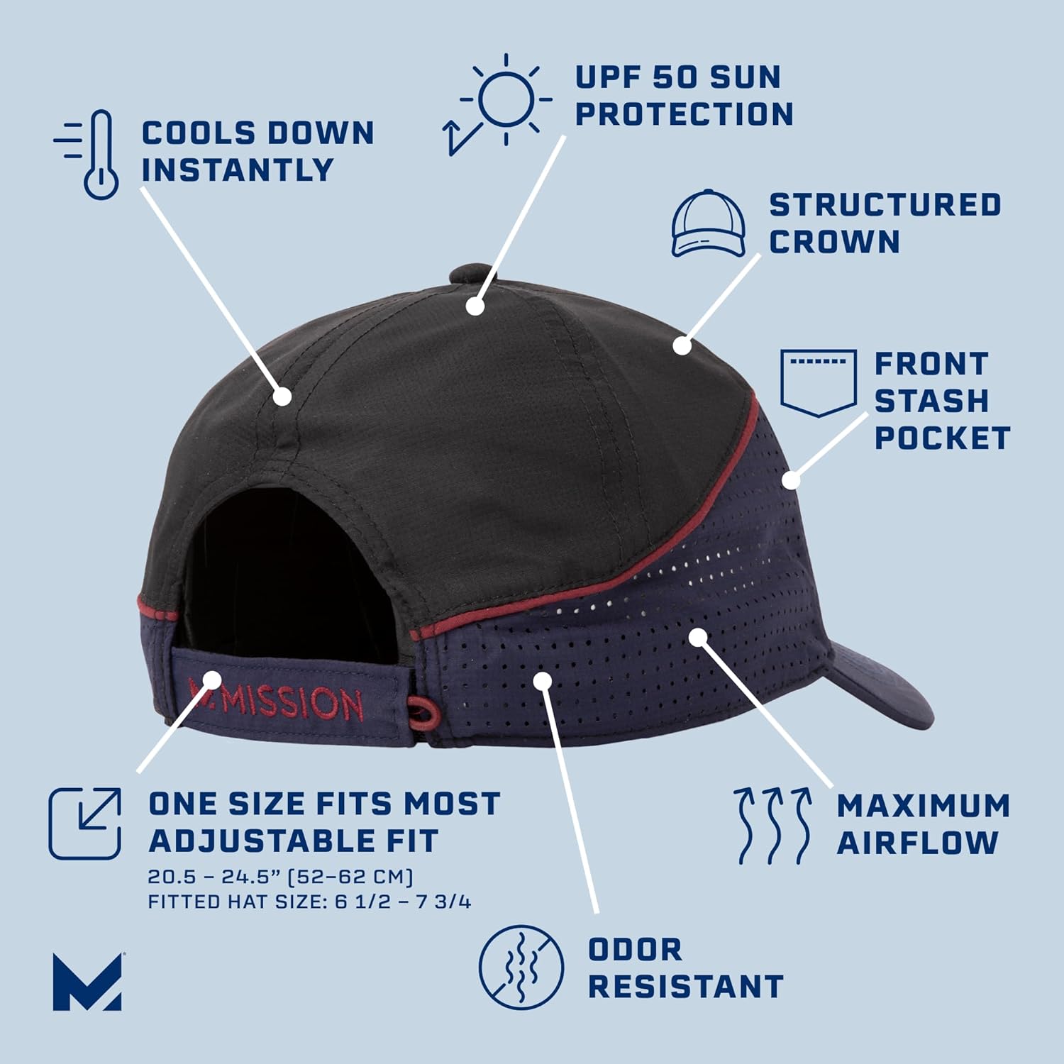 MISSION Cooling Summit Hat - Unisex Baseball Cap - Lightweight & Adjustable - Cools Up to 2 Hours - UPF 50 Sun Protection