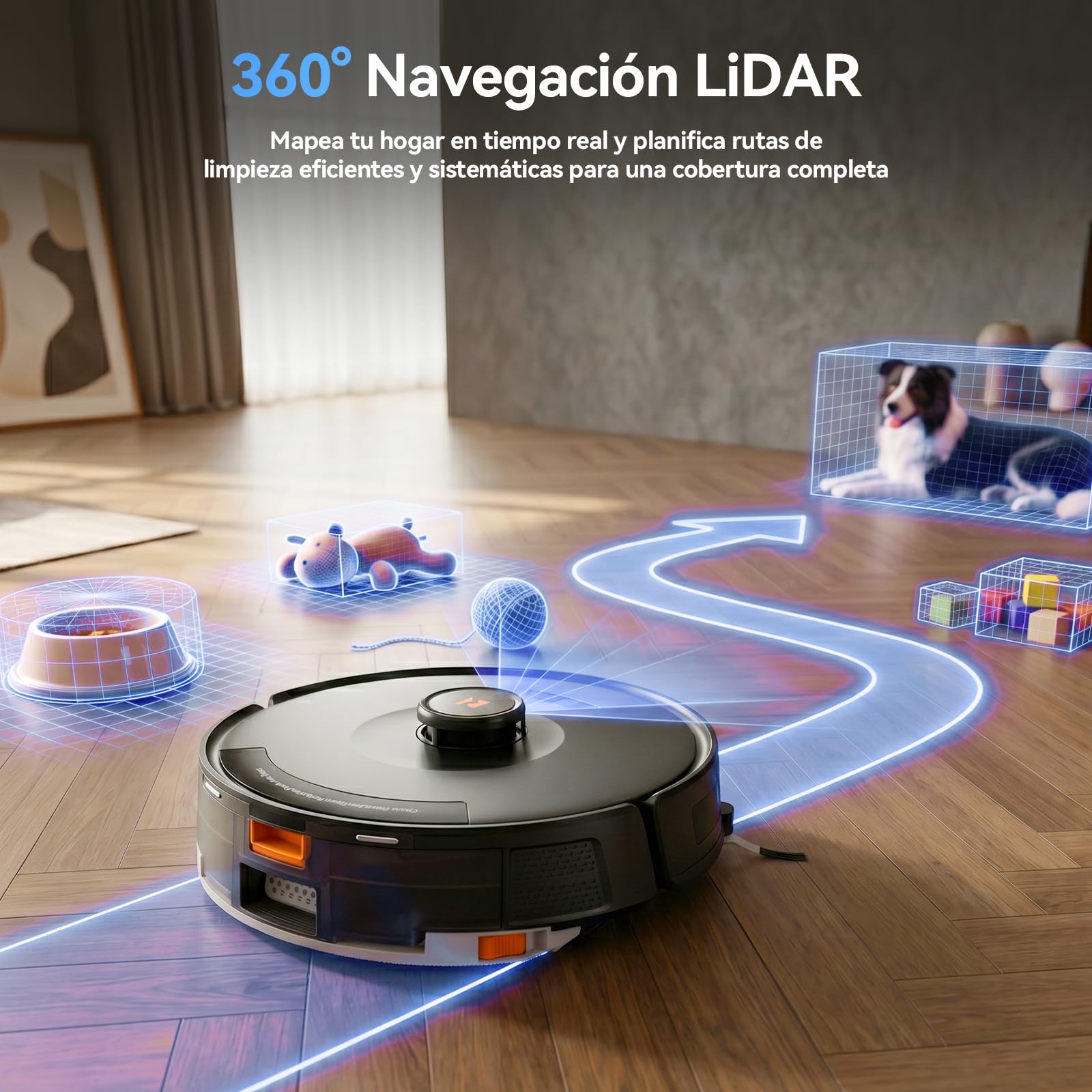 Redkey D8 Pro Robot Aspirador y Fregasuelos, 38000Pa Potente Succión con Estación de Succión 4L, Anti-Enredo de Pelos, Navegación LiDAR, Aspirador Robot 4-en-1 Aspira y Friega para Suelos, Alfombras