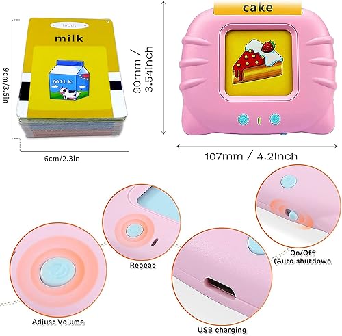Miniatura 9 de Dispositivo educativo de tarjetas de juguete para niños, 112 piezas, ilustraciones de doble cara, palabras audibles de aprendizaje preescolar,
