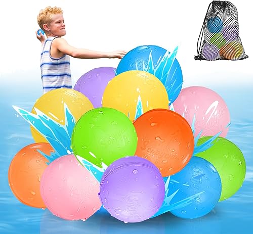 Miniatura 13 de 12 globos de agua reutilizables – Bolas de agua de llenado rápido para niños de 4 a 8 años – Bomba de agua autosellante recargable para fiesta
