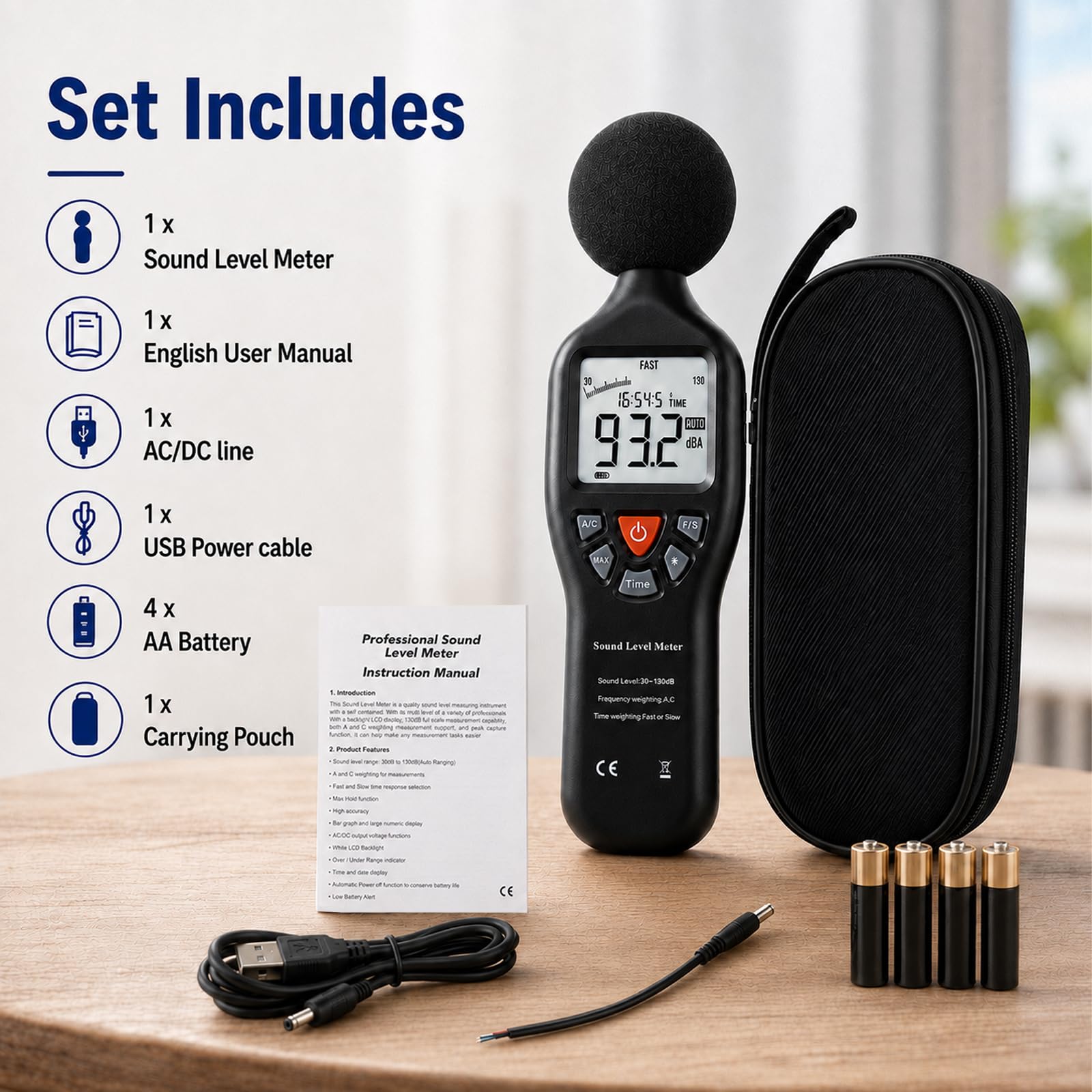 GAIN EXPRESS Handheld Digital Sound Tester poziomu hałasu, kalibrator do miernika poziomu dźwięku 94 dB i 114 dB wyjście klasa I w/bateria +/- 0,3 dB system pomiarowy