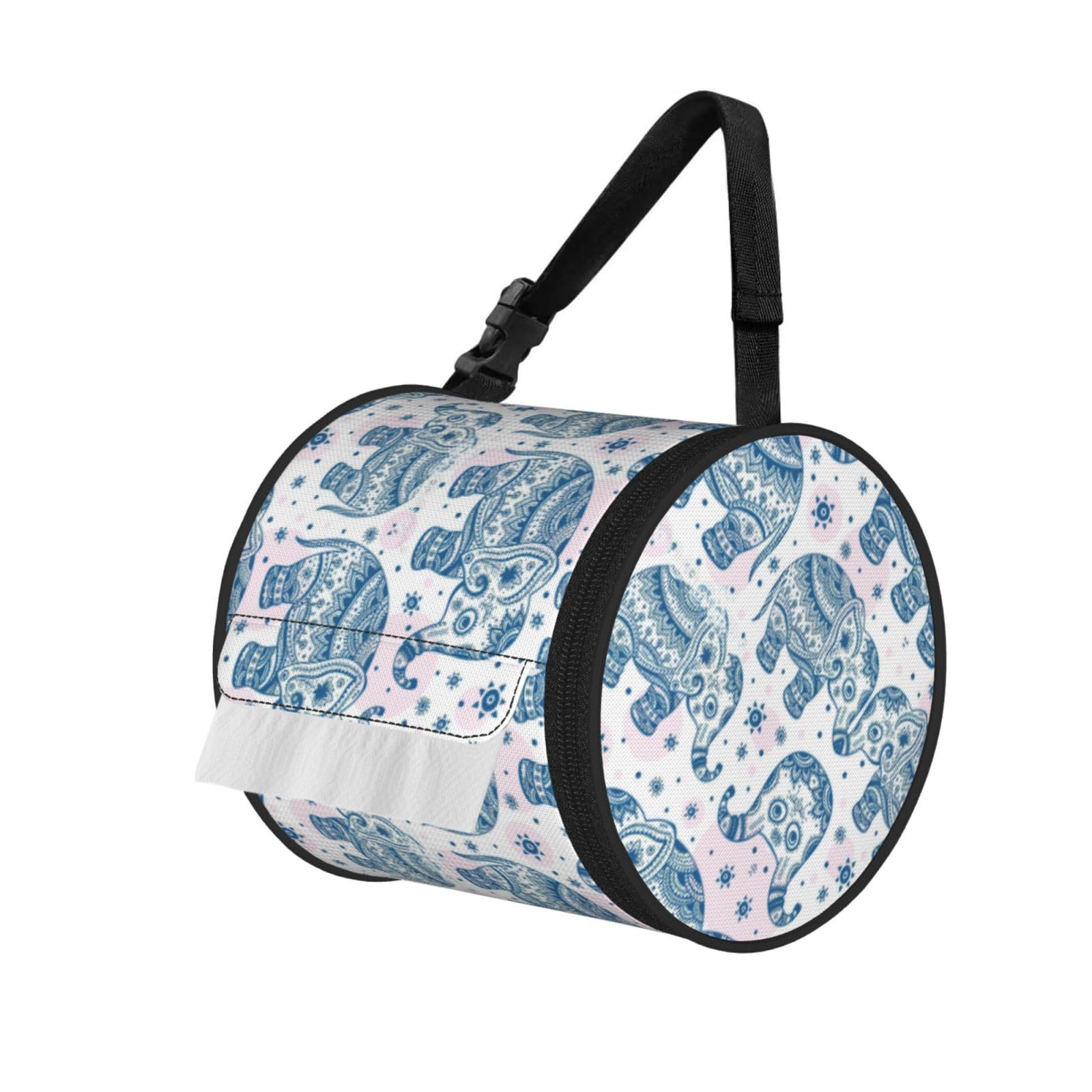 Boho Elephant Printed Pet-Proof Toilet Roll Bag, Durable Oxford Cloth with Handle for Travel Tent Kitchen