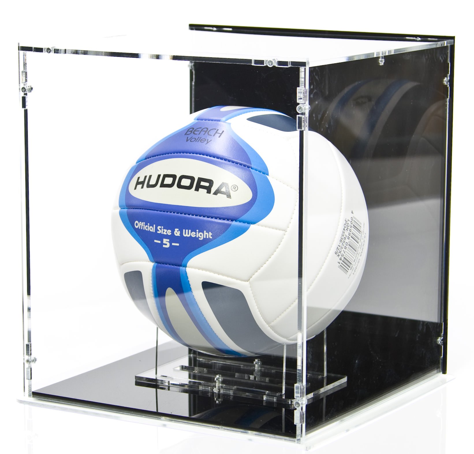SORA Vitrine de Ballon de Volley, avec Base Noir et Panneau d’arrière Noir