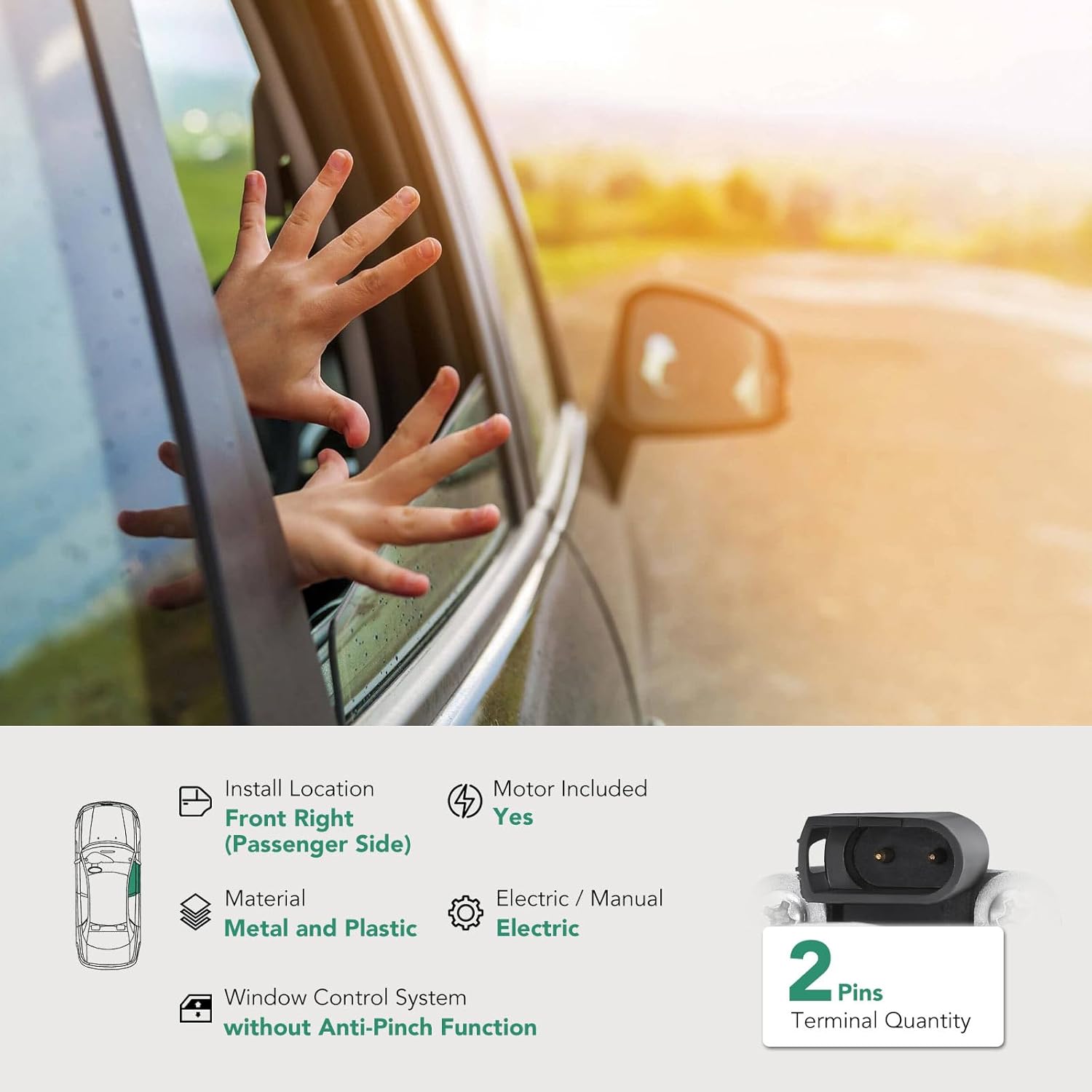 YHTAUTO Front Passenger Side Power Window Regulator with 2-Pin Motor Assembly Compatible with Chevrolet Corvette 1997-2004, Convertible/Coupe/Hatchback