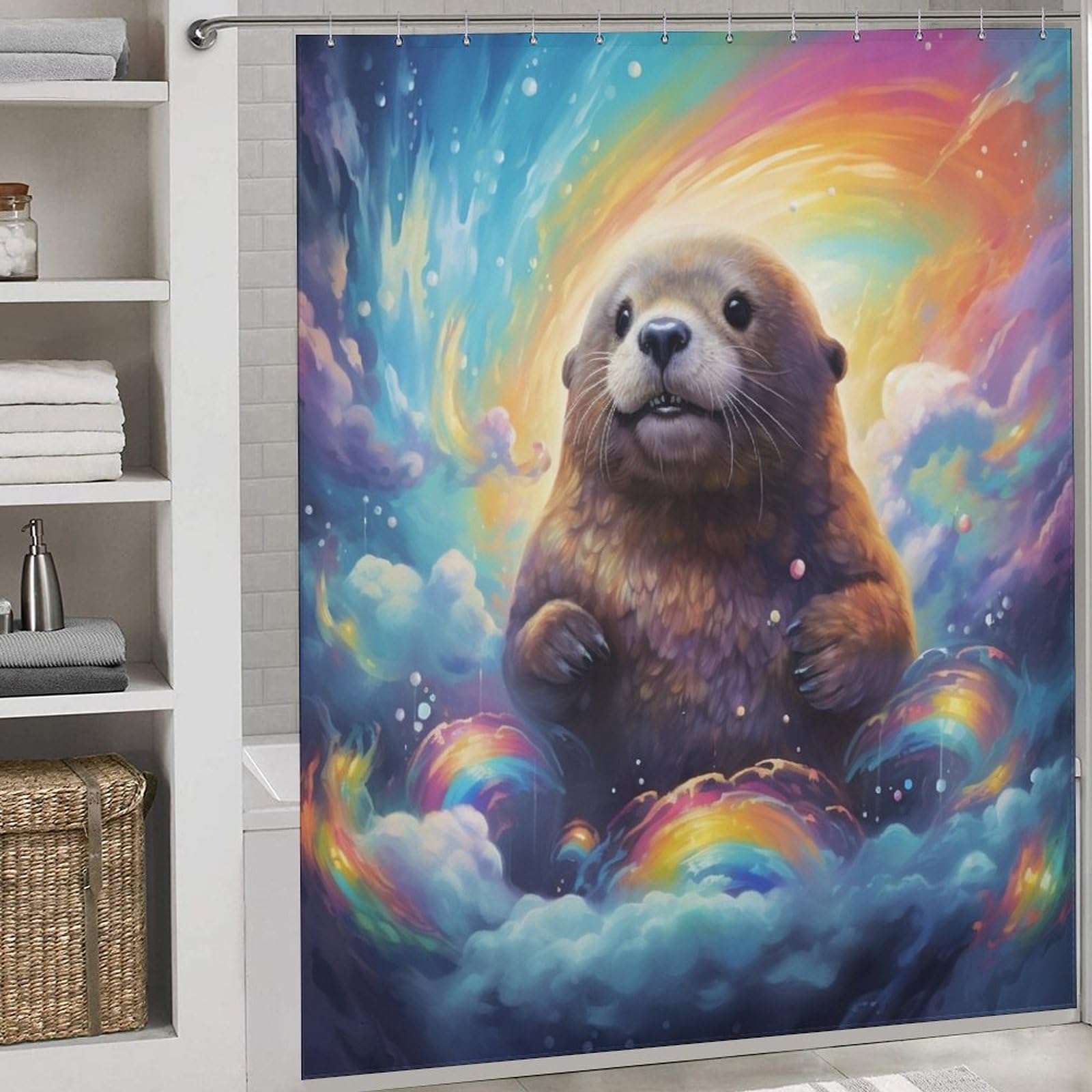 Rideau de douche loutre 183x183 cm en polyester lavable pour baignoire