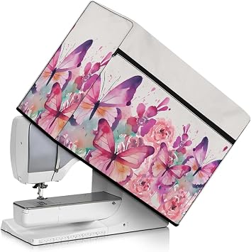 Butterfly and Flower Sewing Machine Cover with Organizer Bag for Most Standard Singer and Brother Sewing Machine Easy to Use and Easy to Clean