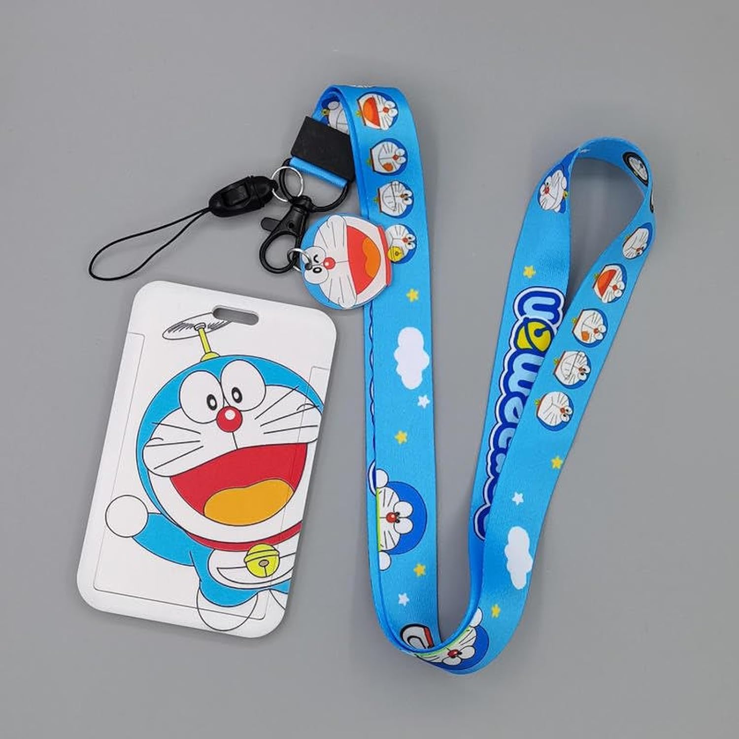 Cute Cartoon ID Holder For Student Campus Bus Card Set Hanging Rope Transfer Id Card (White)