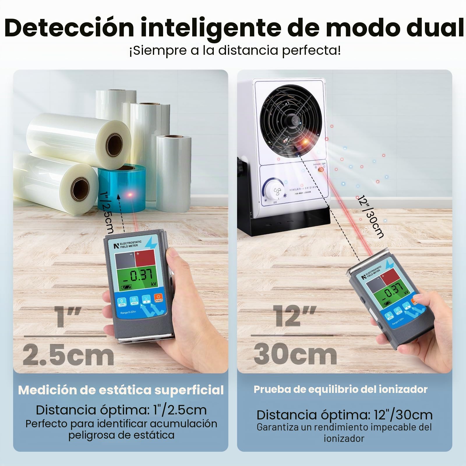 NEWTRY Medidor de campo electrostático digital de mano 0~20KV Probador de equilibrio de iones portátil 0~200V para fibra de hilo, tela, alfombra, tablero de papel de goma