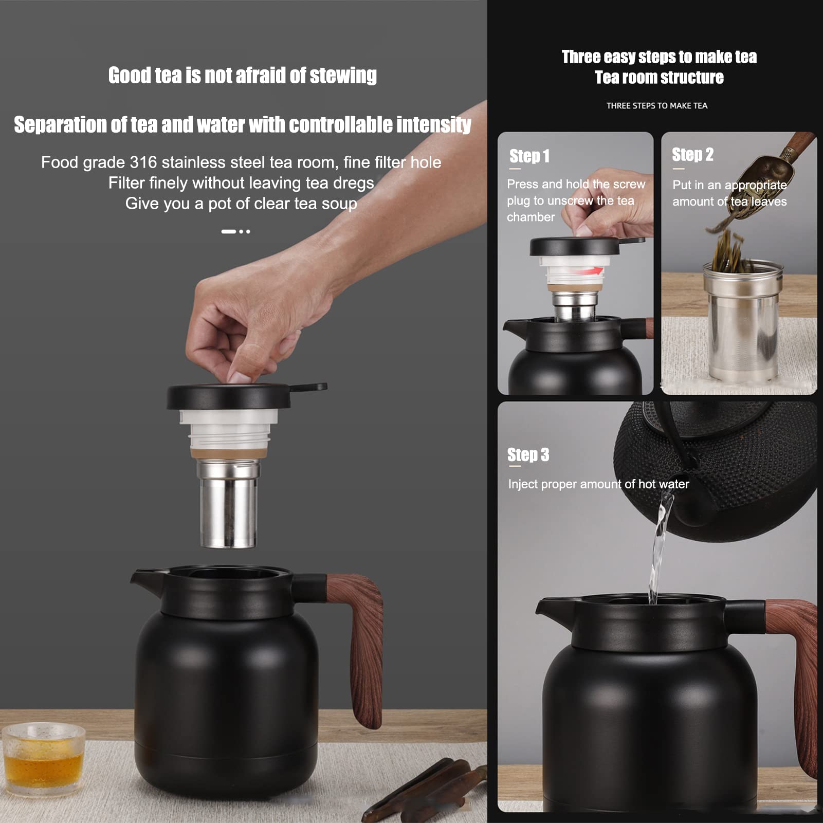 Thermoskanne Kaffeekannen Mit Teefilter, Isolierkanne Edelstahl Vakuum Isolations, Mit Einfachem Sicherheitsdruckknopf, Rutschfester Boden, Für Zuhause, Hotel, Büro (Rot,1.2L)