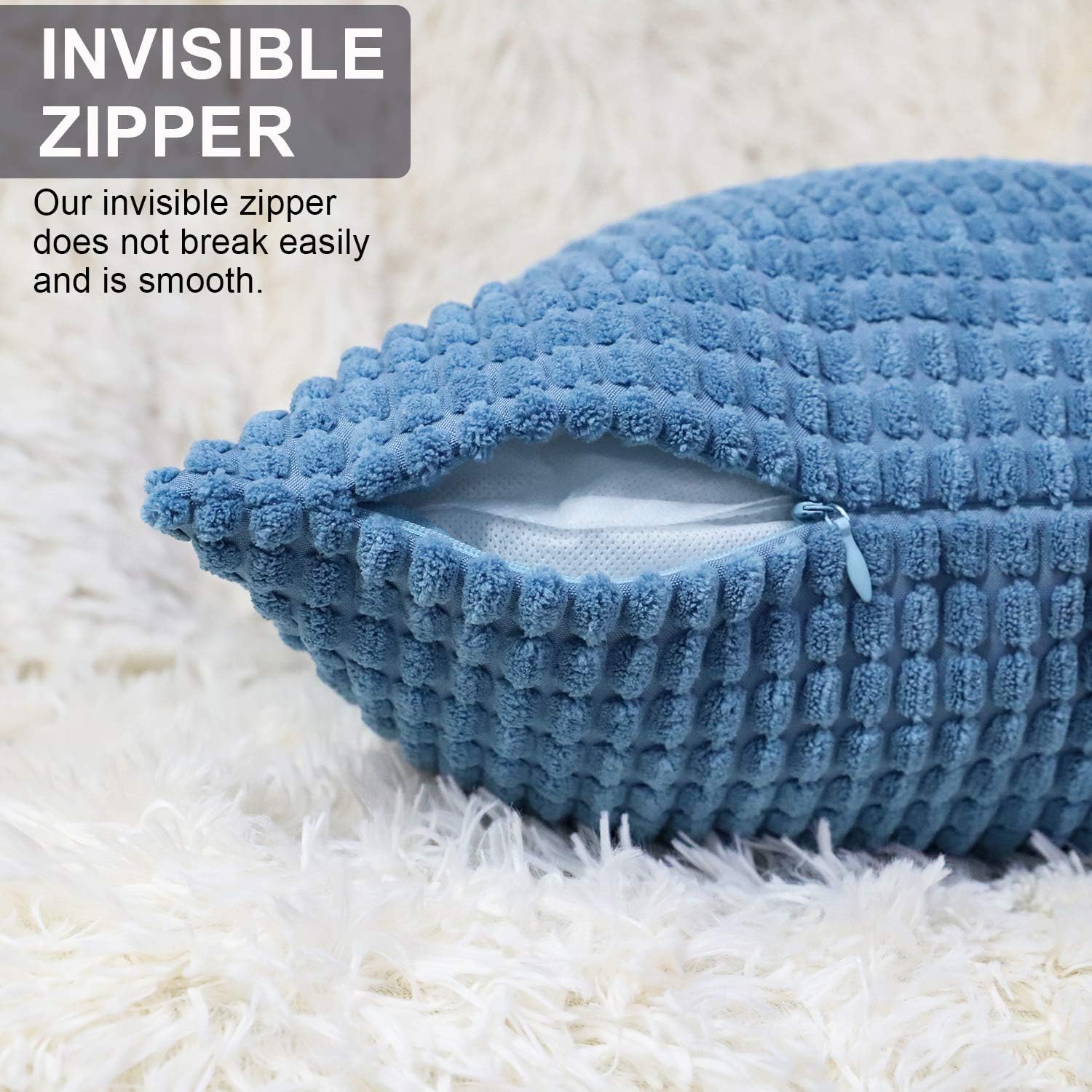 Set of 2,Soft Square Accent Blue Throw Pillow Covers 16" x 16" (No Insert),Decorative Cozy Corduroy Corn Pattern Pillow Case Covers,Plush Velvet Cushion Covers w/Hidden Zipper for Couch/Sofa/Bedroom
