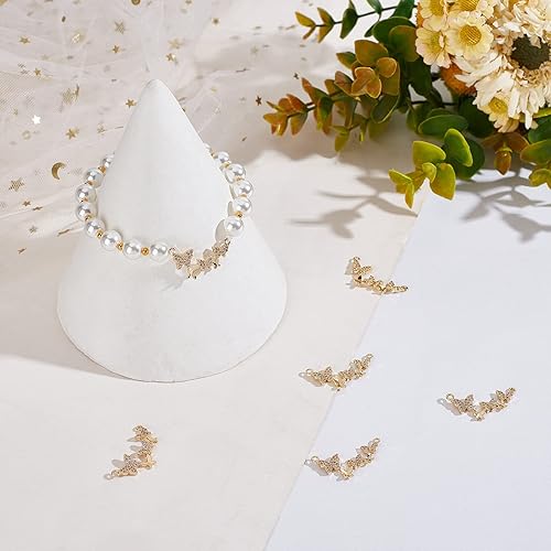 Miniatura 5 de Beebeecraft 6 unidadescaja de dijes de mariposa chapados en oro de 18 quilates con circonita cúbica para bricolaje, joyería, pulsera, collar,