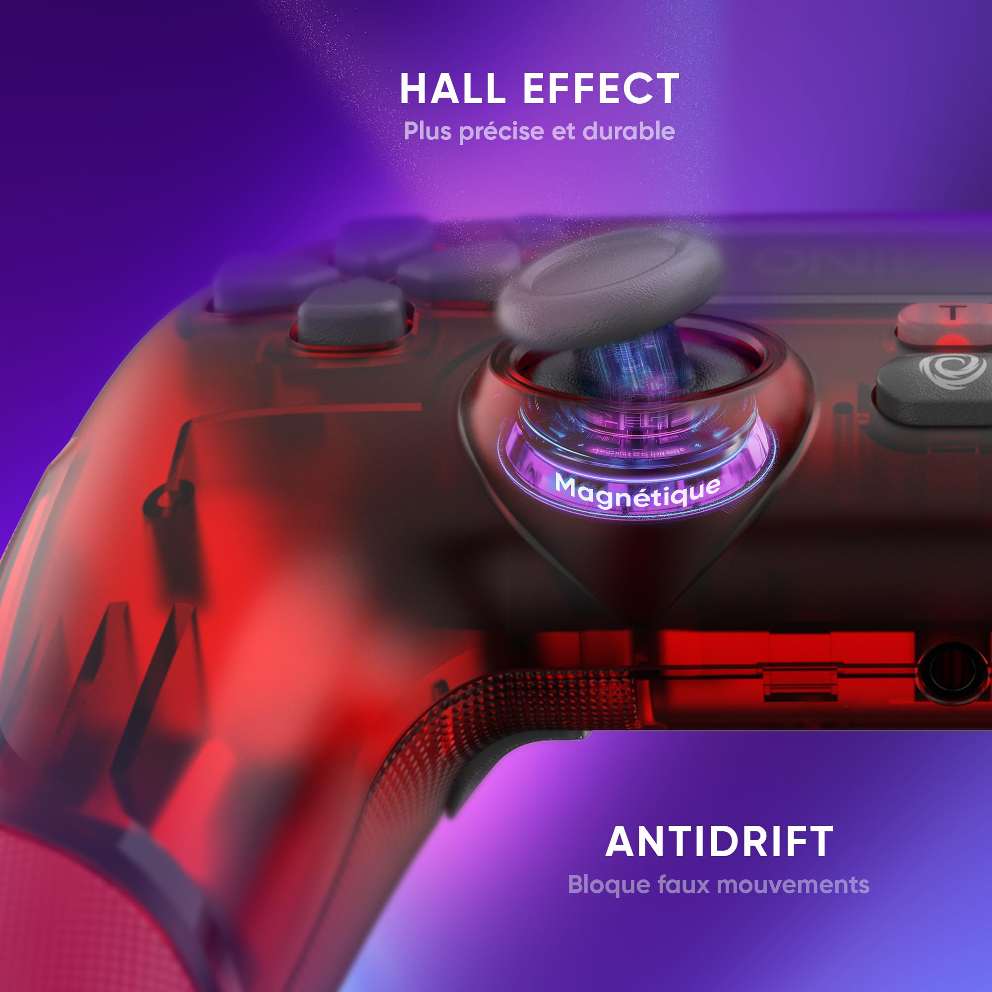 Manette sans fil pour PS4 PS3 PC ANDROID iOS, Sortie Casque, Joystick Hall Effect, Batterie Rechargeable 1000mAh, boutons macro, mode Turbo, Wake up, Gyroscope 6 axes, Revolt Mars Red