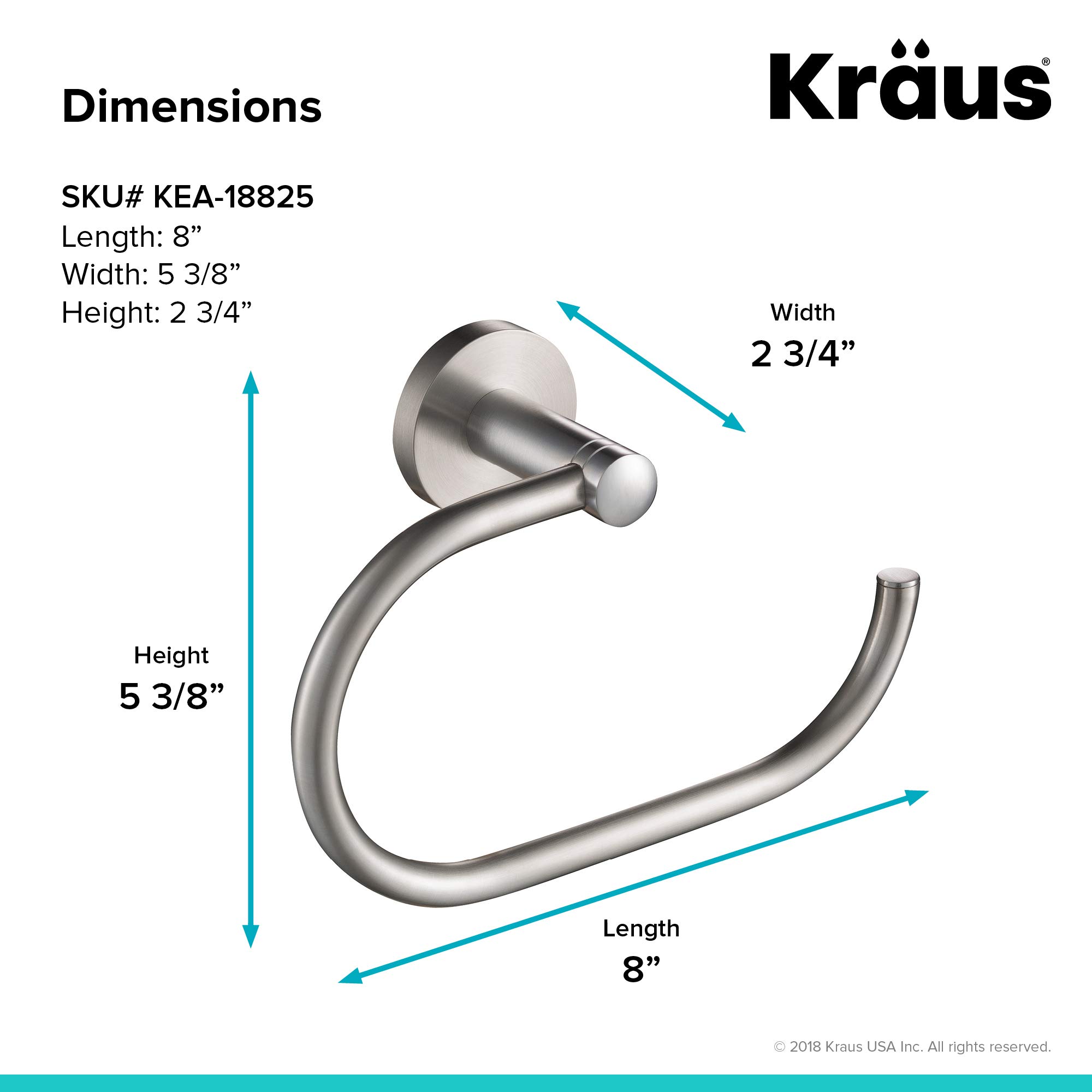 KRAUS Elie Bathroom Towel Ring, Brushed Nickel Finish, KEA-18825BN