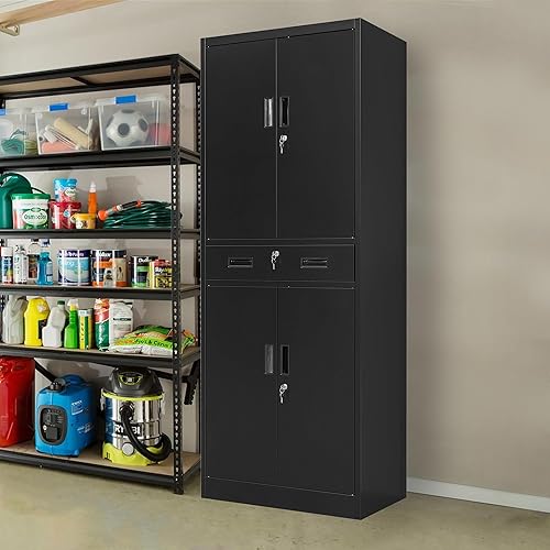 Miniatura 25 de CJF Gabinete de almacenamiento de metal, armario de almacenamiento con bloqueo con puertas y 1 cajón, 36 pulgadas de alto x 28 pulgadas de ancho x