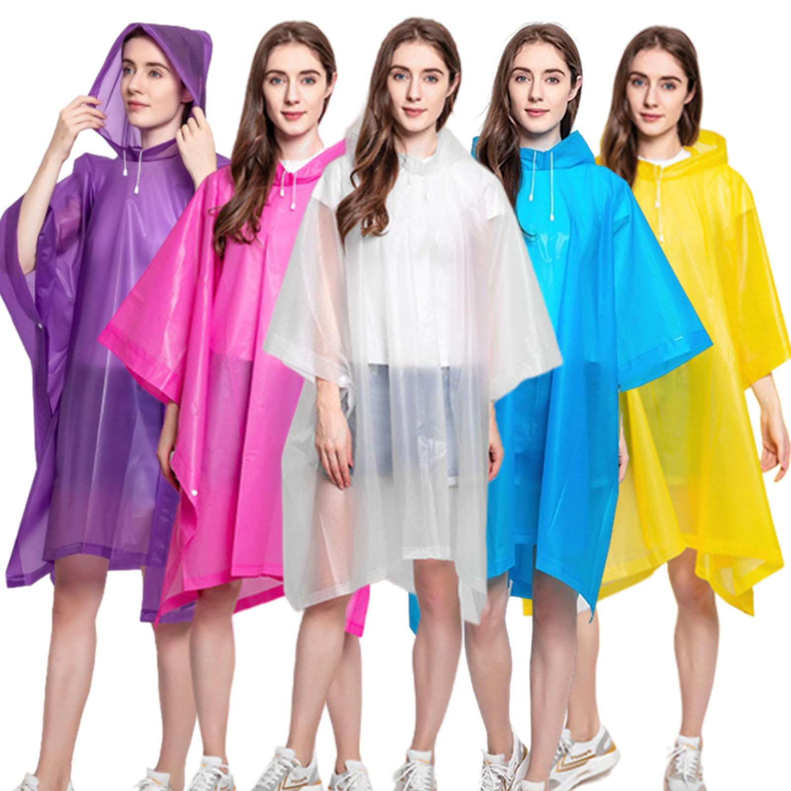 Rain Ponchos for Adults (2 Pack), Reusable EVA Rain Poncho Portable Rain Coats for Men and Women Waterproof with Hood