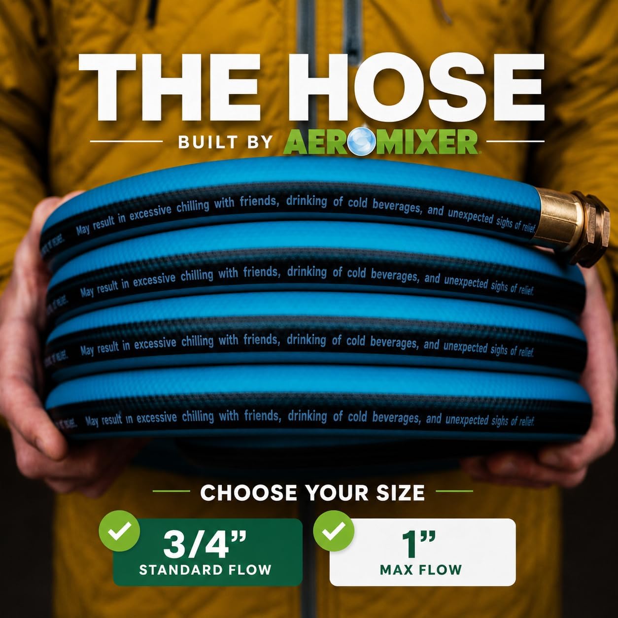 Aeromixer THE HOSE - 3/4 Inch Garden Hose 50 Ft, Kinkless Commercial Garden Hoses, Heavy Duty Industrial Water Hoses for Outdoors, 650 PSI High-Pressure Watering Tool for Farming and Gardening