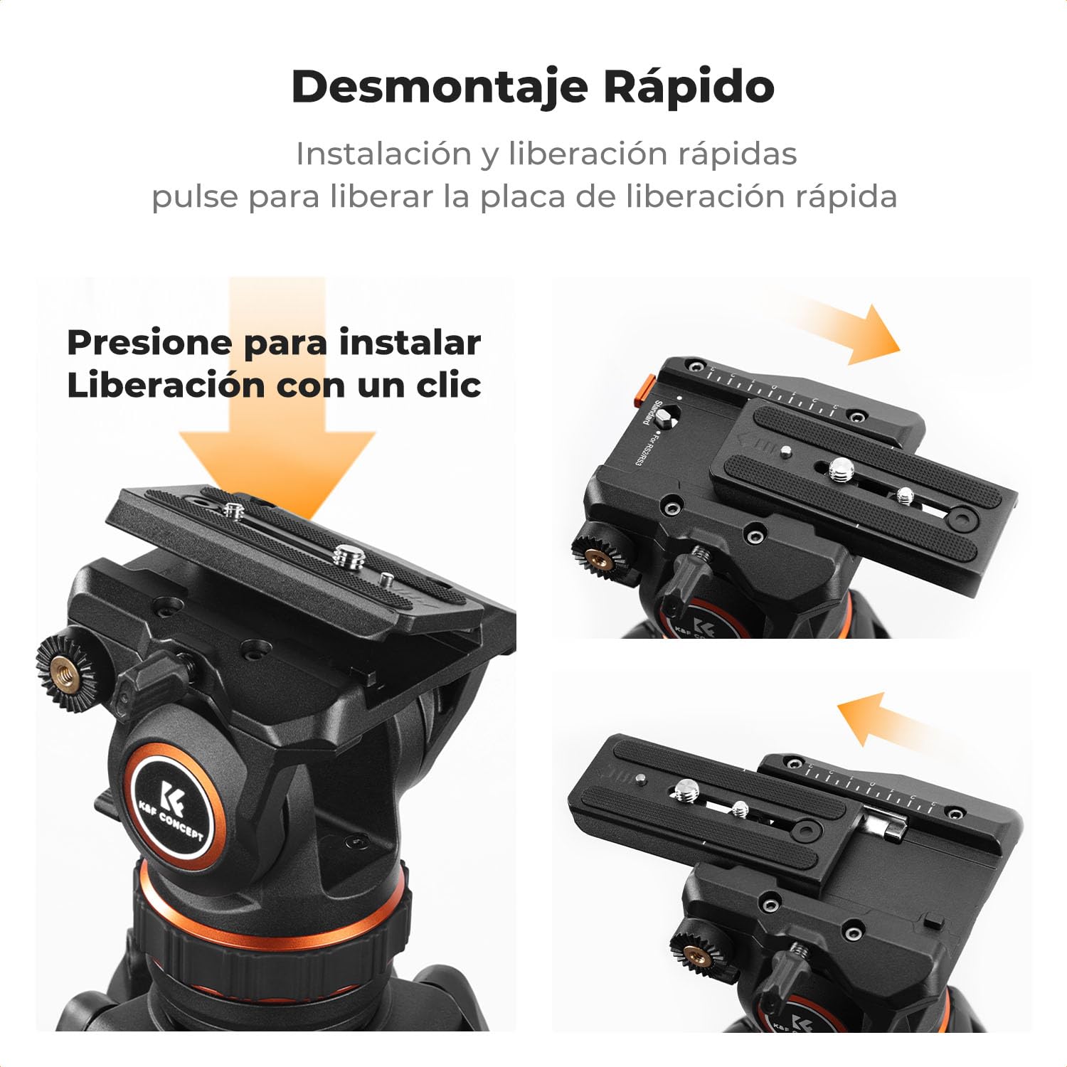 K&F CONCEPT Cabezal Fluido de Vídeo Ligero, Montaje de Cabezal de Trípode Estable y Suave como la Seda, Carga Máxima de 8 kg, Cabezal de Trípode para Panorámica de 360°