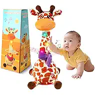 JISONCASE Talking Dancing Giraffe Baby Toy, Adjustable Volume Tummy Time Toy Repeating What You Say, Singing Mimicking Recording Sensory Education for Toddlers Boy Girls