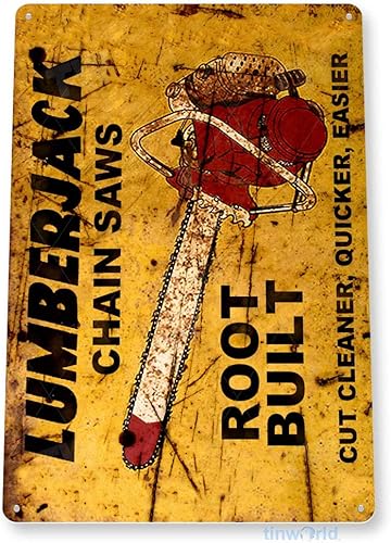 Miniatura 3 de Tinworld Letrero de estaño Sierras de cadena leñador Herramientas de venta Equipo Garaje Tienda rústico Decoración de metal B632