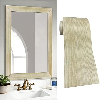 32FT Peel &Stick Wood Grain Wallpaper Border Removable Waterproof Bathroom Mirror Frame Sticker (Ivory, 3.93Inch X 32.8Ft)