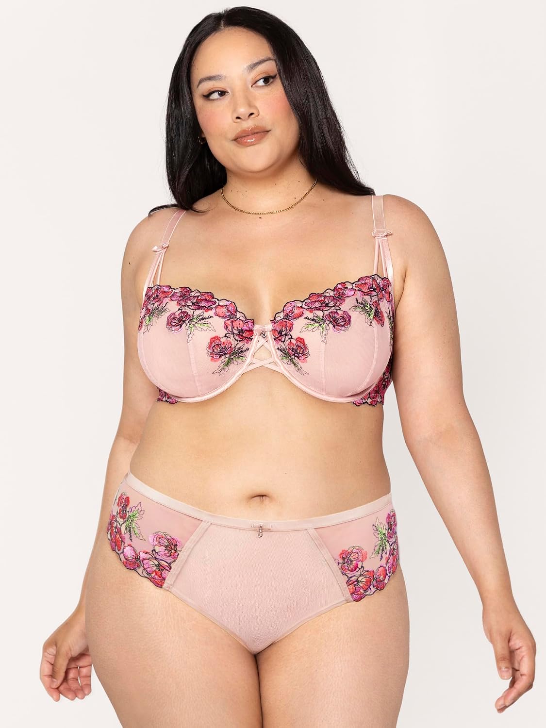 Curvy Couture Women's Lush Embroidery Strappy Back Brief Panty
