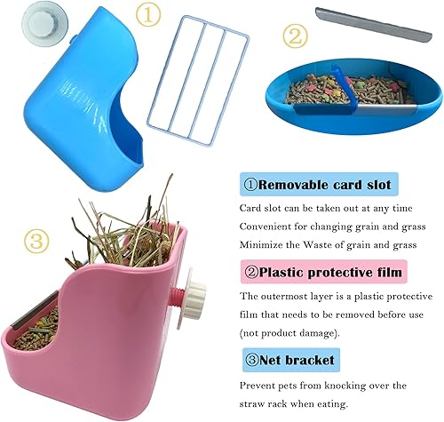 Miniatura 4 de Mcgogo Cuenco de comida para conejos, cuenco de comida para conejillos de indias, dispensador automático 2 en 1 colgante para animales pequeños,