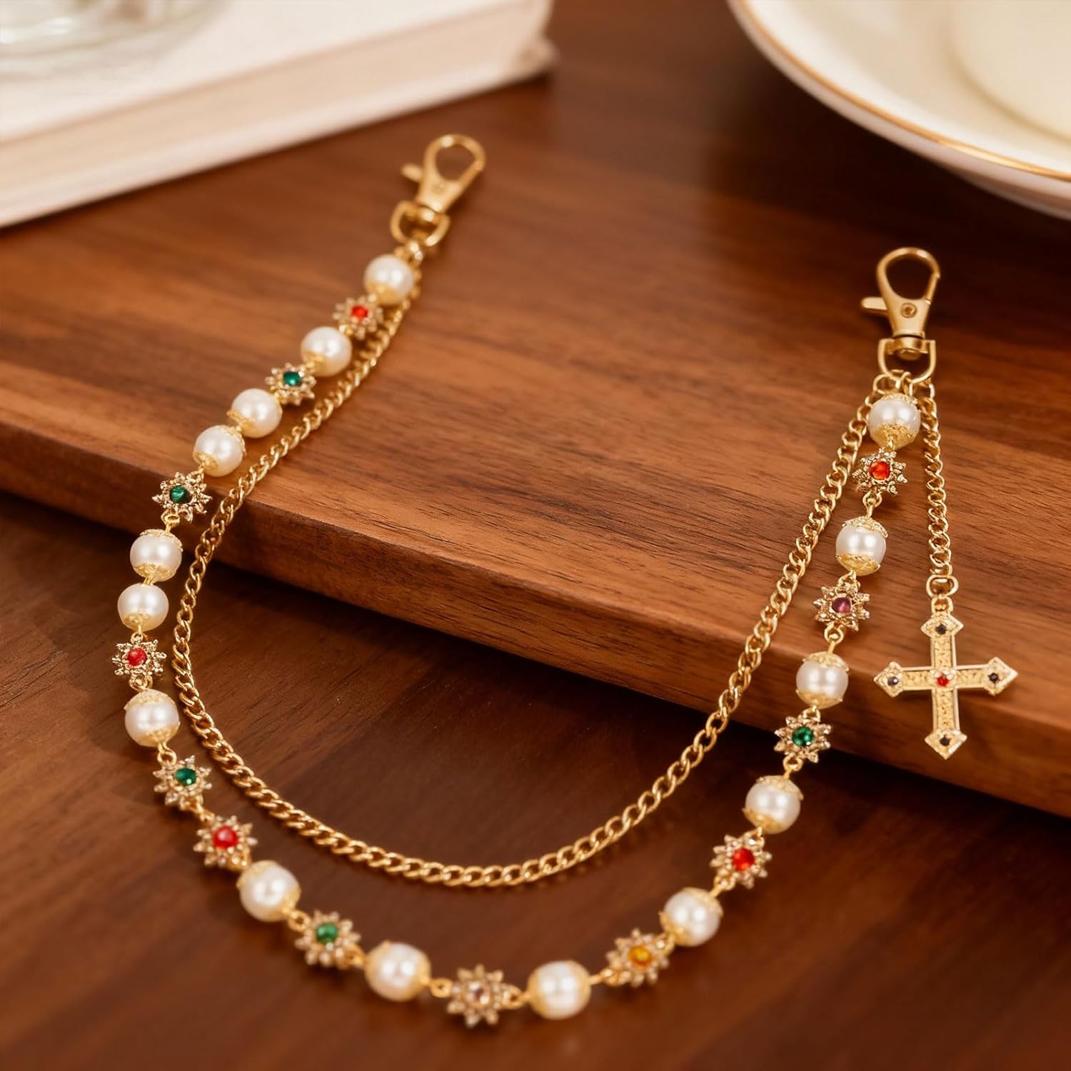 PHOGARY Pants Chain Gold for Men&Women, Chains for Jeans Rhinestone Pearl Cross Wallet Chain Street wear Punk Accessories - Image 5