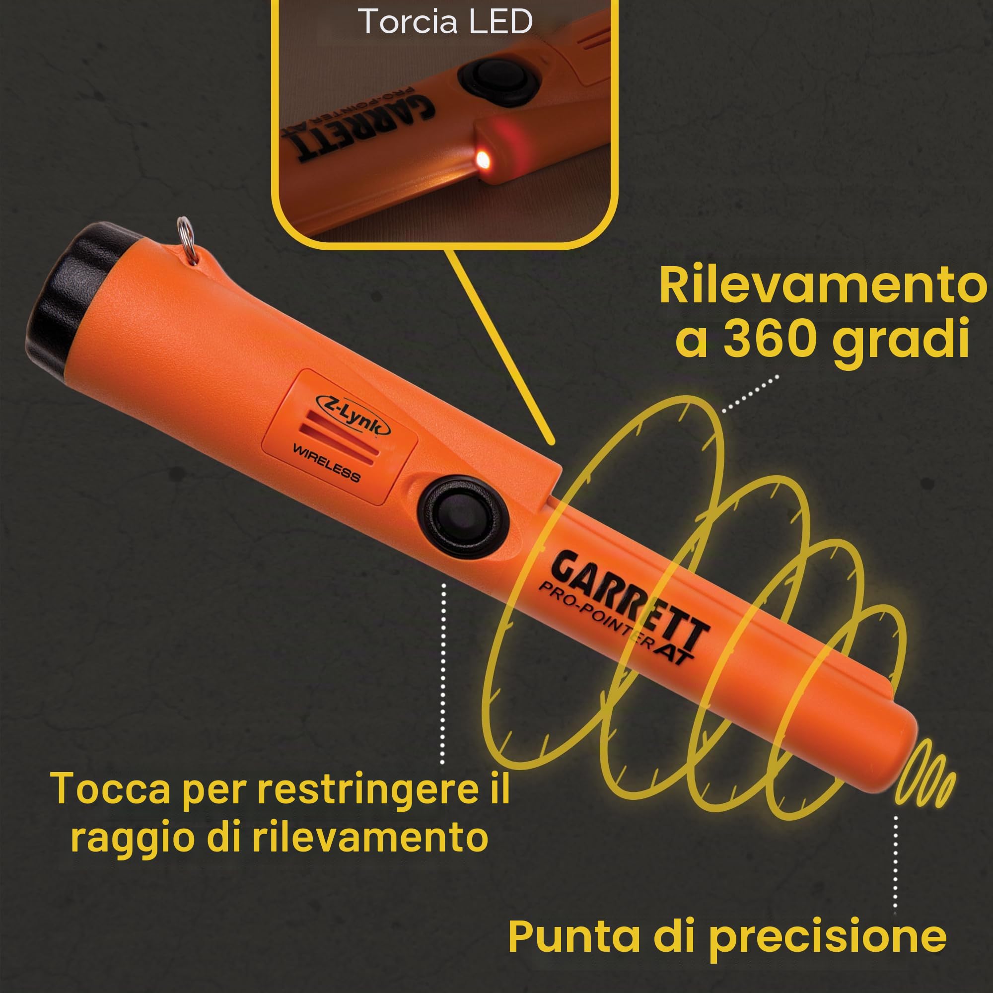 Pinpointer Garrett Propointer at Z-LYNK Metal Detector Centralizzatore Impermeabile fino a 6 m IP68 Arancione