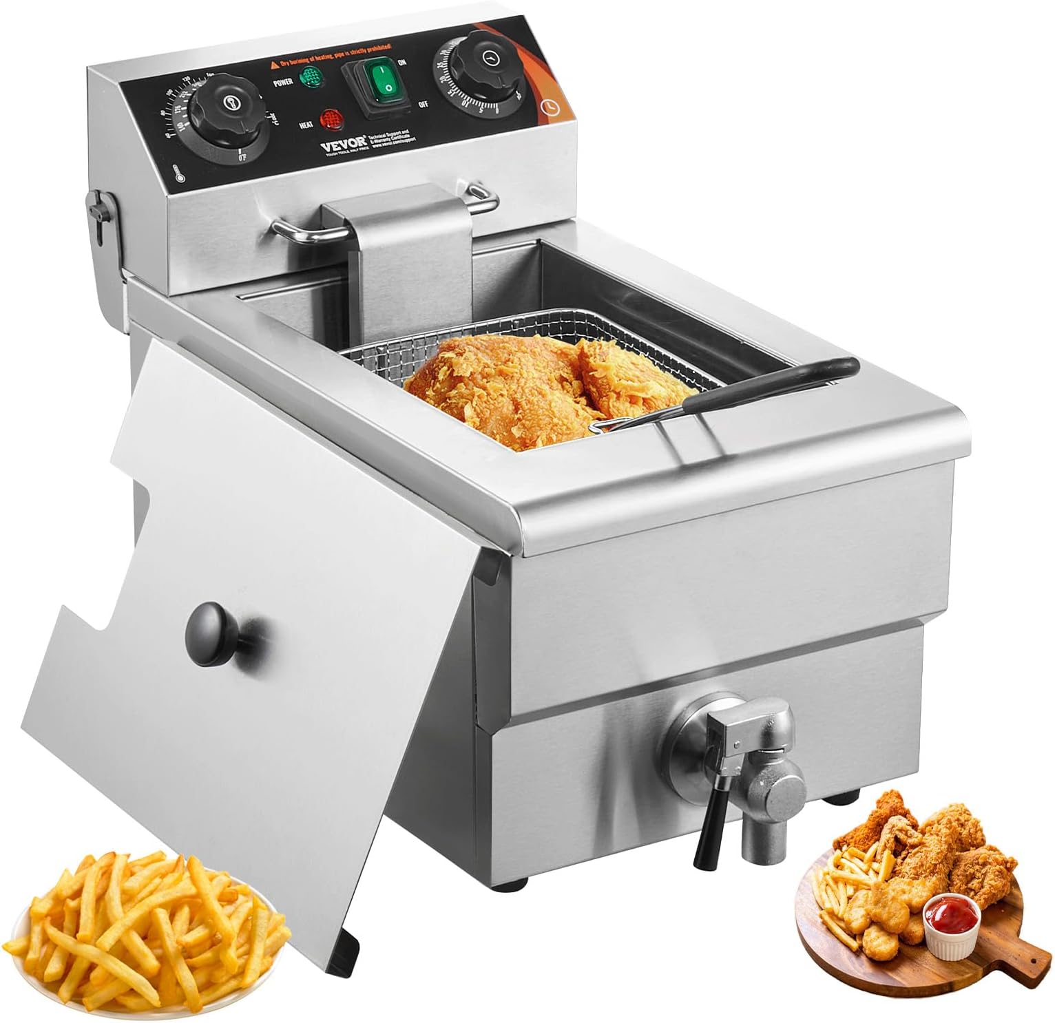 VEVOR Commercial Deep Fryer, 1500W Electric Countertop Fryer with Basket, 11.6Qt / 11L Stainless Steel Single Oil Fryer with Time & Temp Control, Overheat Protection, for Kitchen Restaurant Use