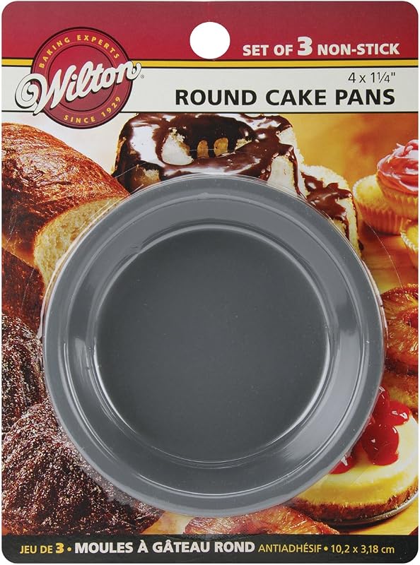 Wilton Mini Round Cake Pan Set - Bake Mini 3-Layered Cakes or Individual Dessert Sized Treats, Non-Stick for Easy Release, Steel, 3-Piece, 4 x 1.25-Inch