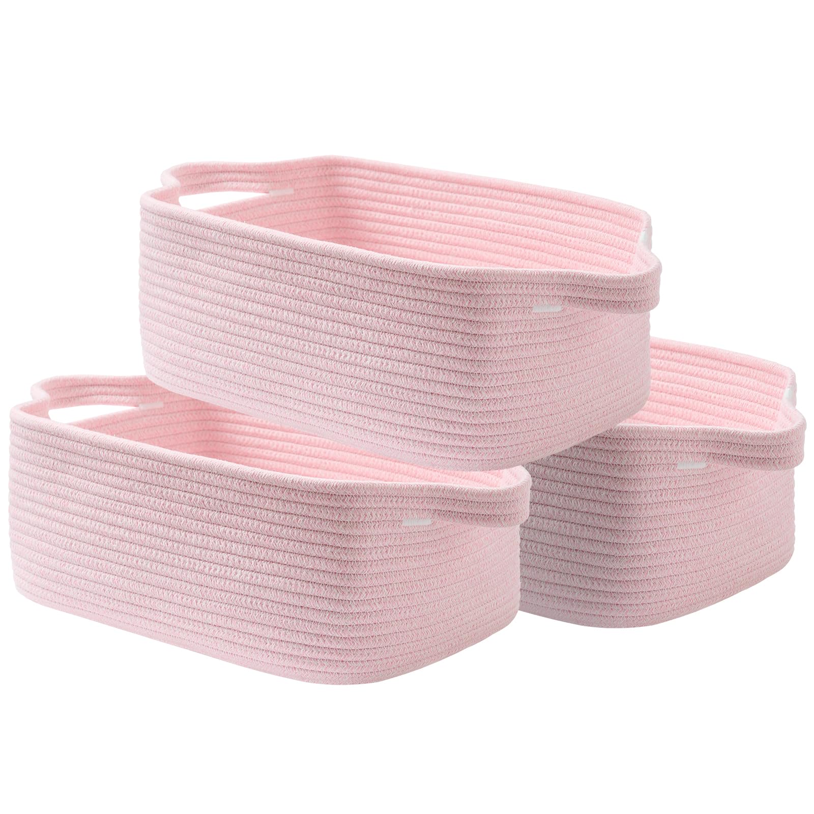 KALLAX Small Woven Basket, 14 x 10 x 5.6 Inches, Small Storage Baskets for Organizing, Gift Baskets Empty, Cute Rope Shelf Closet Storage Bins for Shelves, Dog Toy Basket, Light Pink