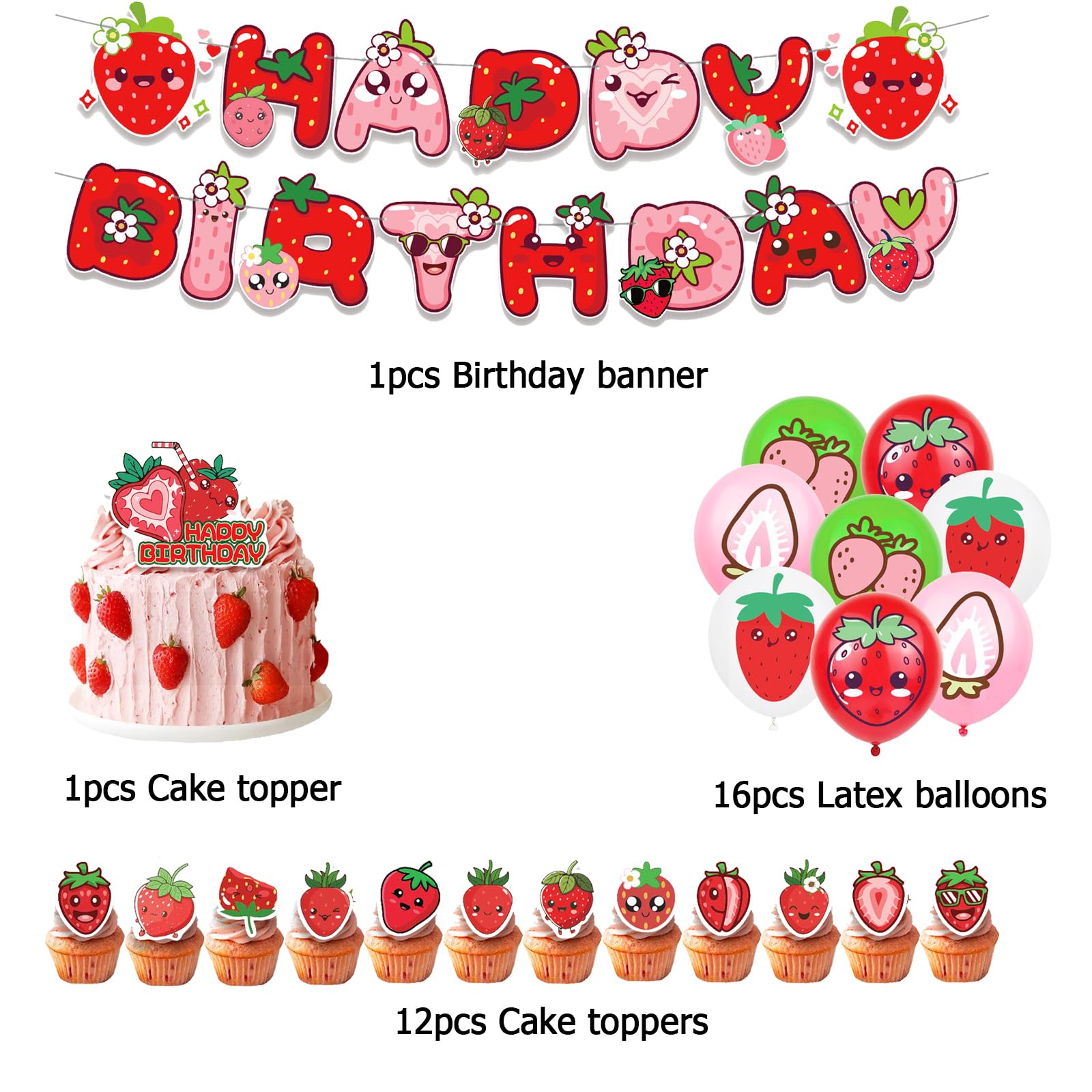 Erdbeer Ballon Set - Geburtstagsdeko Mit Zahlenballon Für Mottopartys