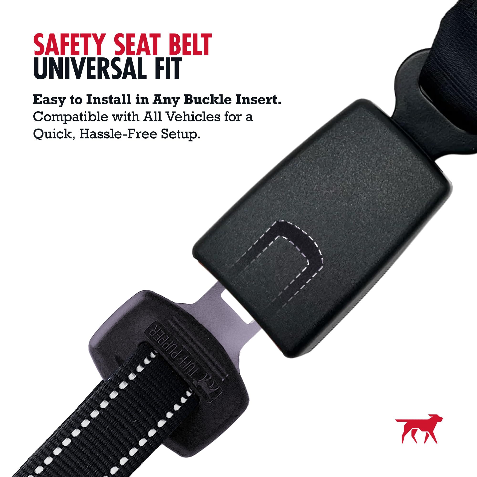 Tuff Pupper Ceinture de sécurité pour chien | Longueur réglable | Mousqueton de verrouillage anti-nœuds | Élastique absorbant les chocs | Coutures réfléchissantes pour plus de visibilité | Ajustement