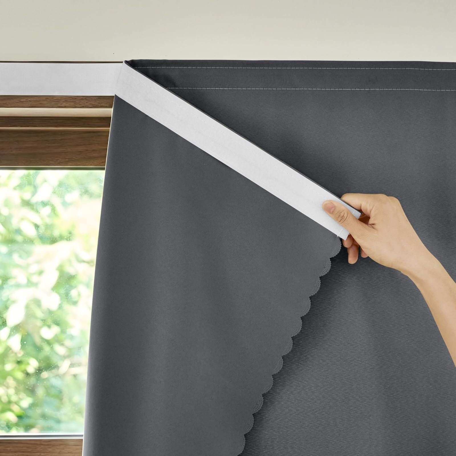 AJAZZ Adhesive Roman Shades Style Curtains, Stick On Blackout Blind, Guest Bedroom Kitchen, 59" W X 59" L, Grey, 1 Panel