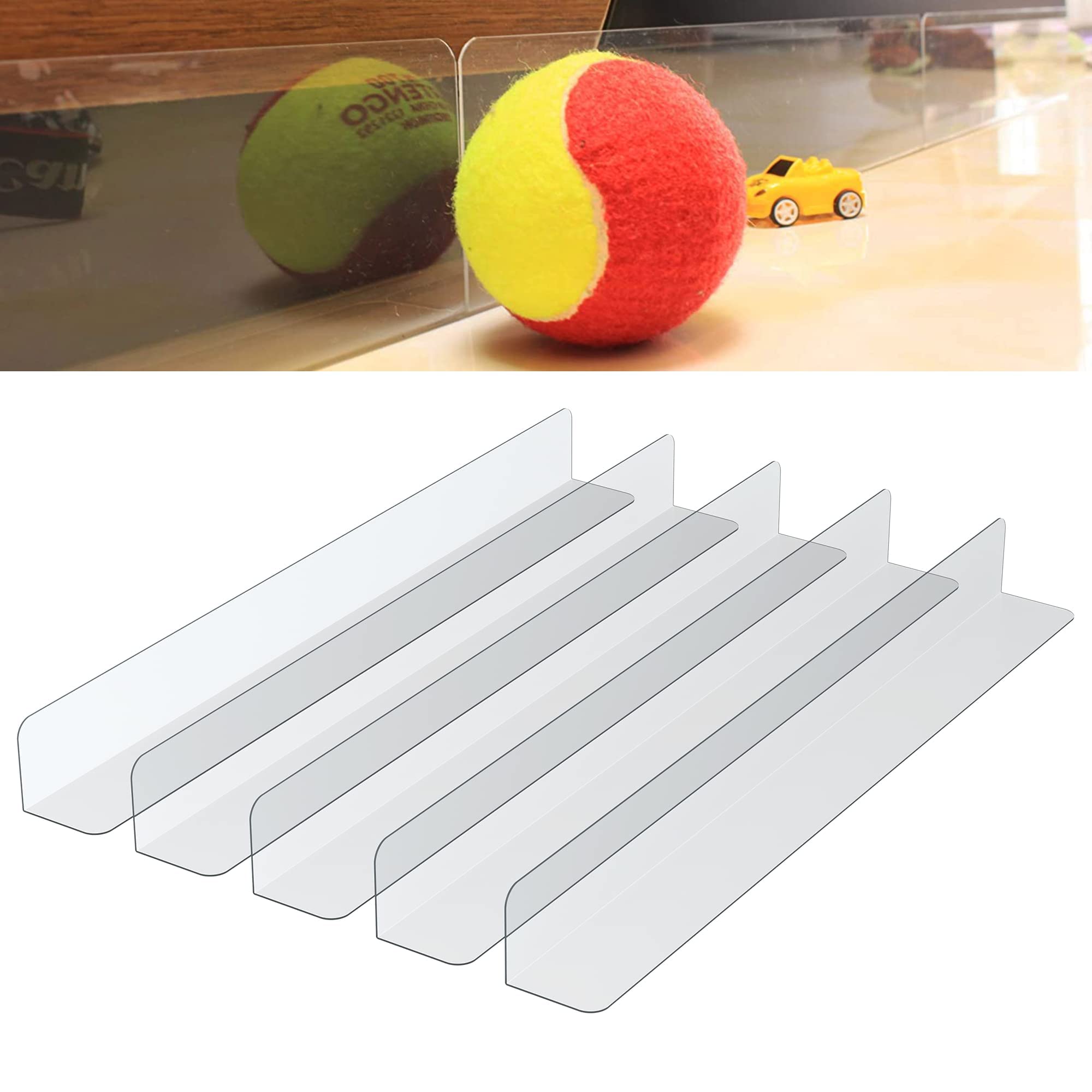 Excefore 5 Pack Under Bed Blocker for Pets, Gap Bumper Under Couch Blocker Stop Dogs and Cats Safety PVC Adjustable Clear Toy Blocker for Bed Sofa Barrier Blocking with Strong Adhesive