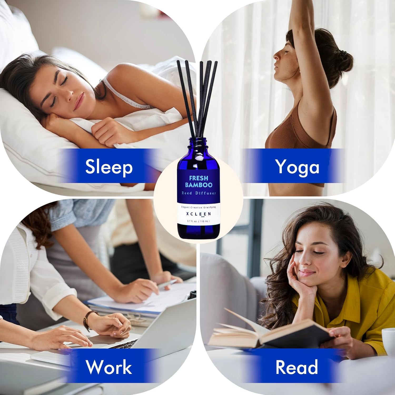 Reed Diffuser, Fresh Bamboo Scented Diffuser with Sticks, Home Fragrance Aromatherapy Oil Diffuser for Bathroom Office Decor - Image 6